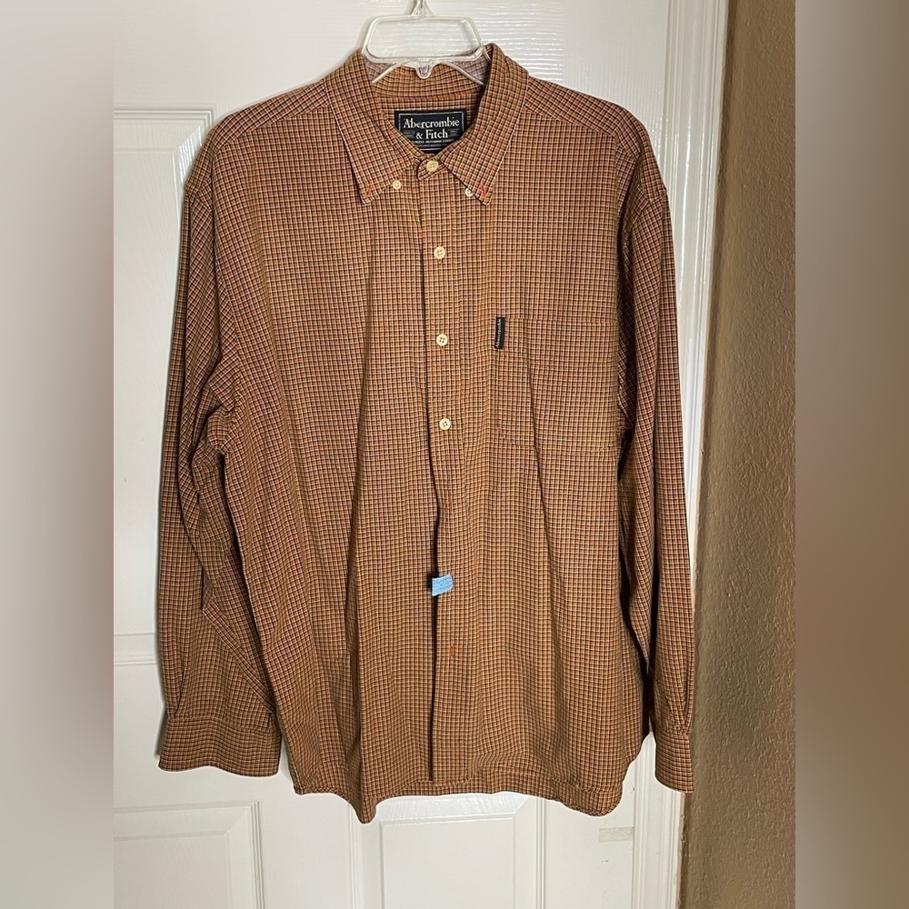 Vintage Abercrombie &Fitch Orange Check L shirt - Picture 9 of 9